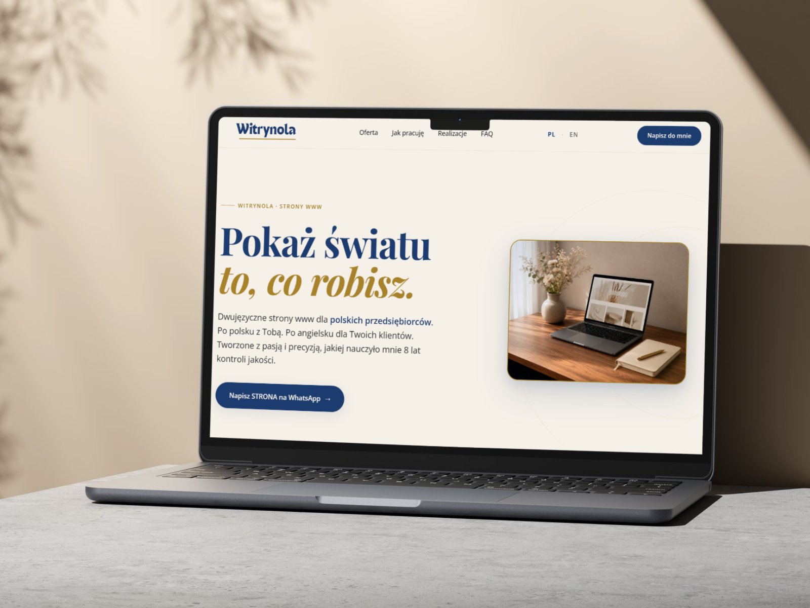 Mockup strony Witrynola — strona, którą właśnie czytasz